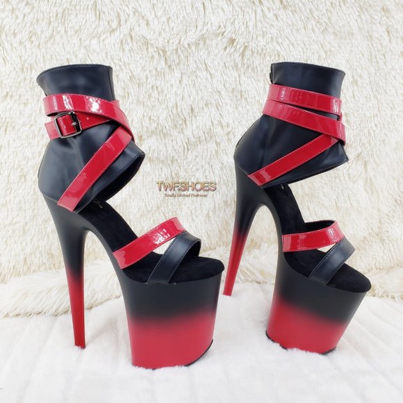 Flamingo 80015 Red Black 2 tone 8" High Heel Closed Back Platform Pole Shoes - Picture 14 of 15